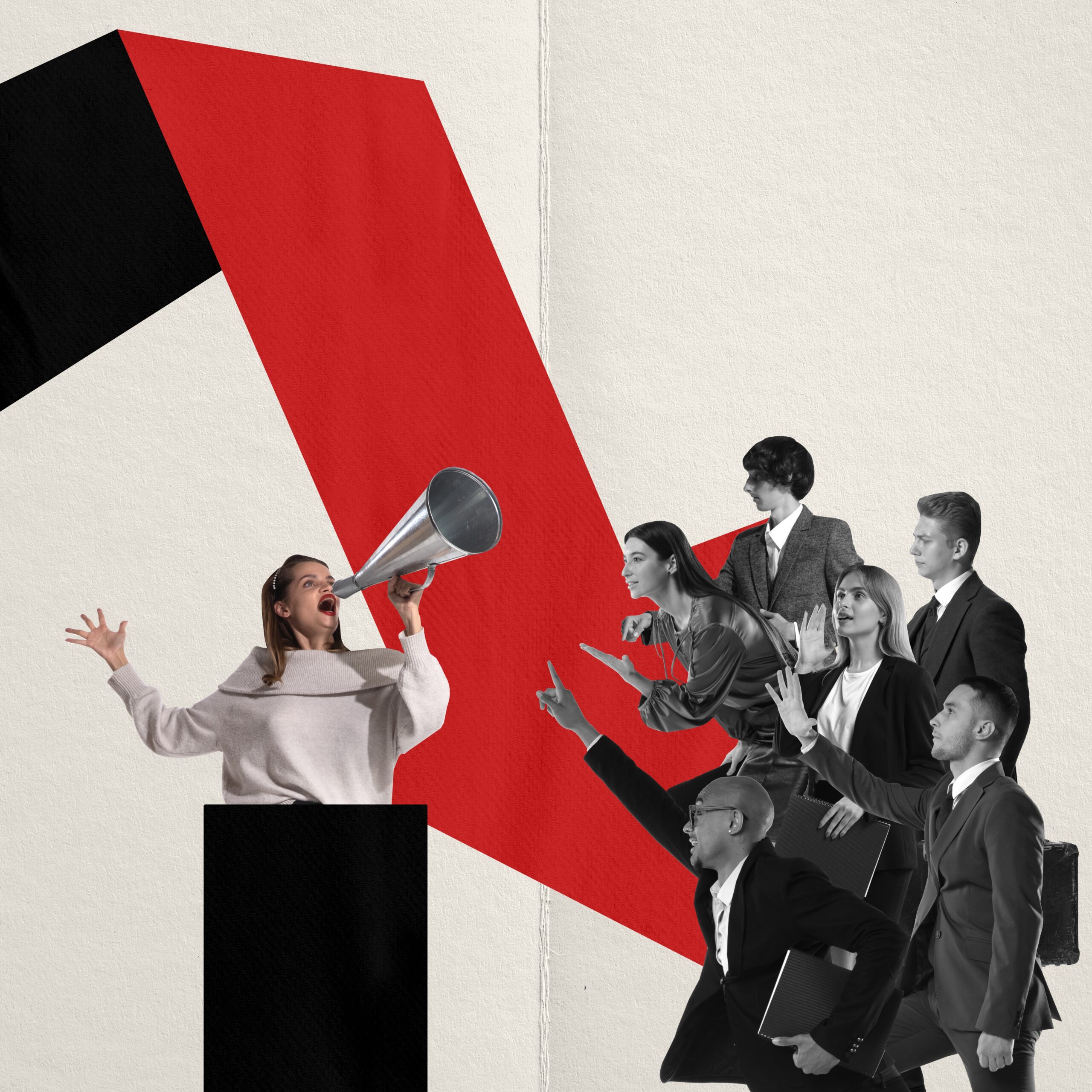 Creative,Design.,Conceptual,Image.,Young,Woman,Loudly,Speaking,In,Megaphone